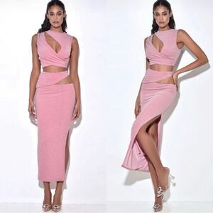 Miss circle pink cut out dress set